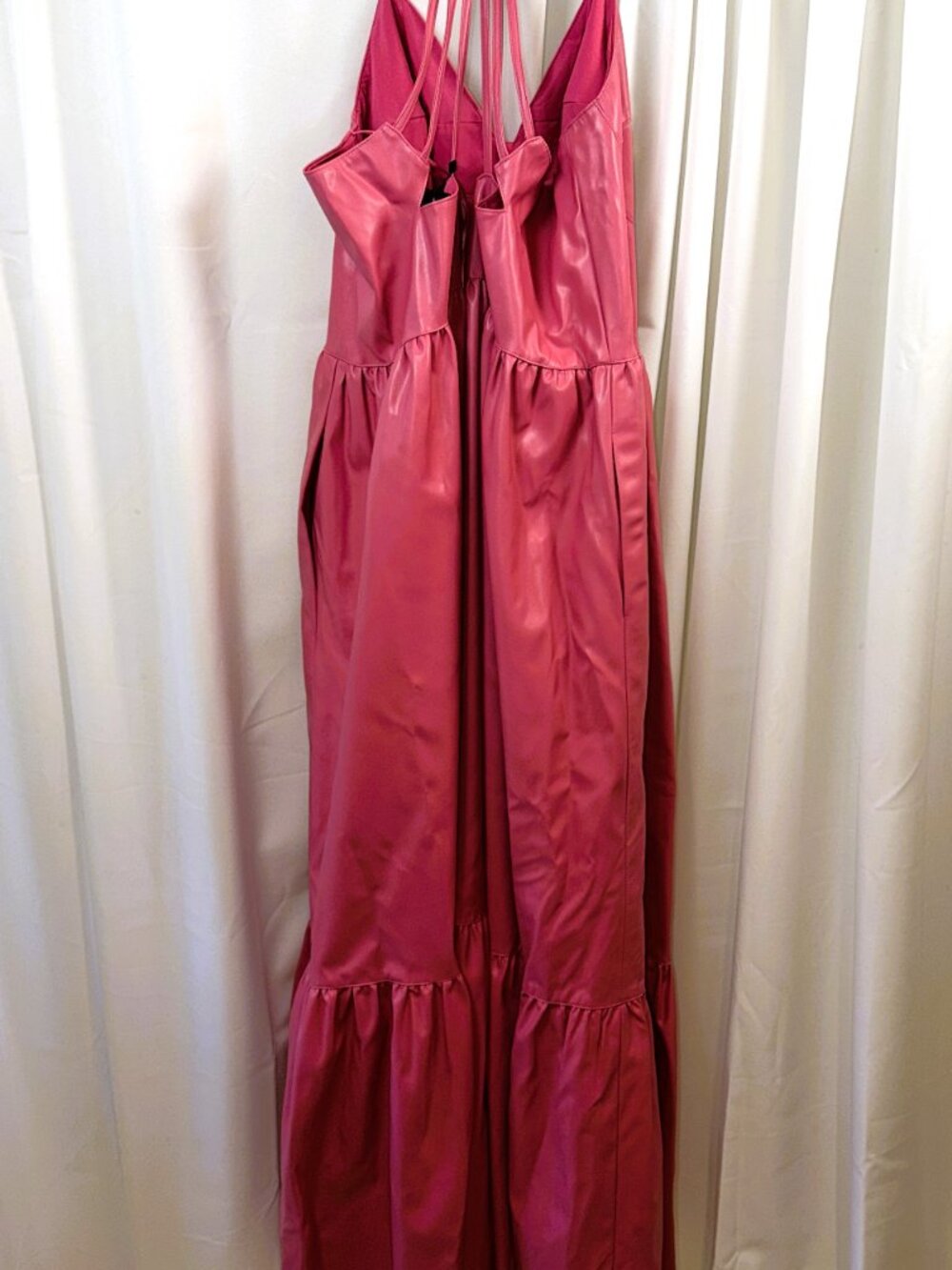 NWT Women's Fate Curve Pink Long Maxi Faux Leather Tiered Dress Size 3X - Picture 7 of 15